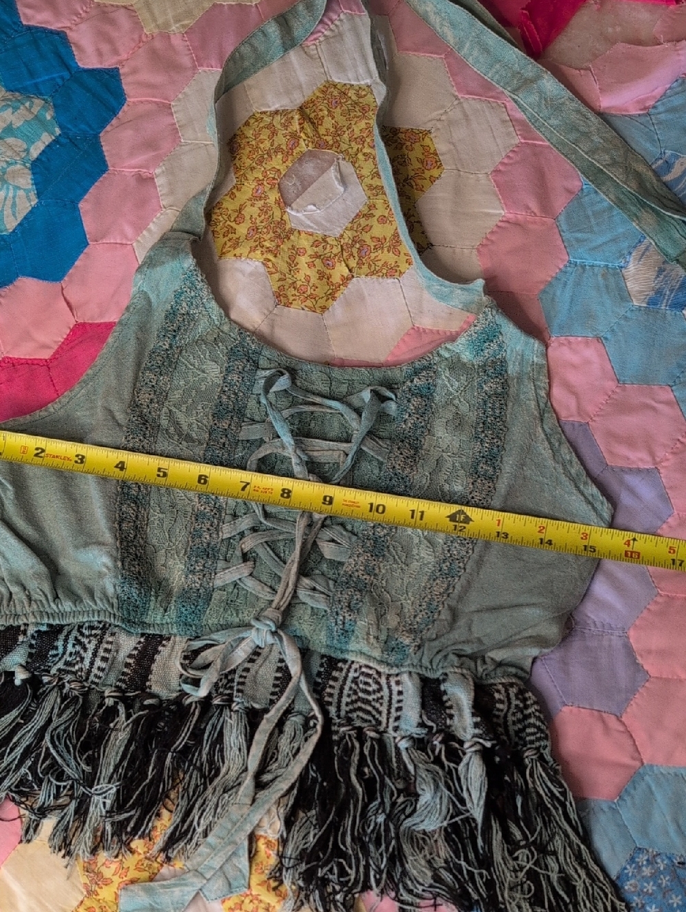 POL NEW ARRIVAL Sage Green Lace-Up Fringe Festival Tank Top🥰 Just In 🧑🎤NIB❣️ - Picture 3 of 17